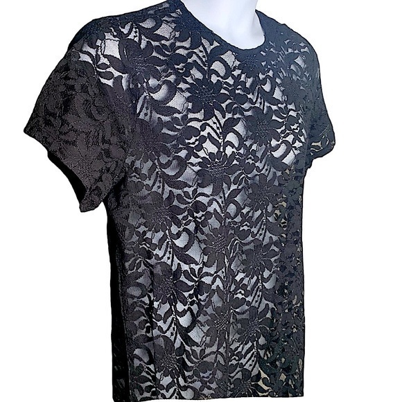 TORRID Deep Black Sheer Stretch‎ Lace Crew Neck Tee NWT - Picture 3 of 8